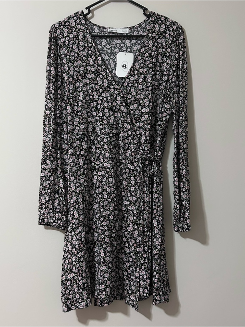 Elodie Black Wrap Dress with Floral Print